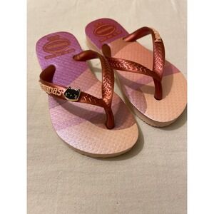 Havaianas Kids Top Kitty Cat Orange Pink Flip Flops Sandals‎ US 9C EUR 25/26